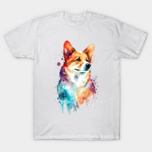 Rainbow Pembroke Corgi Watercolor Art T-Shirt